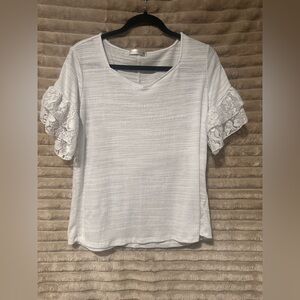 89th & Madison Ivory Textured Top with Ruffled Lace Sleeves
